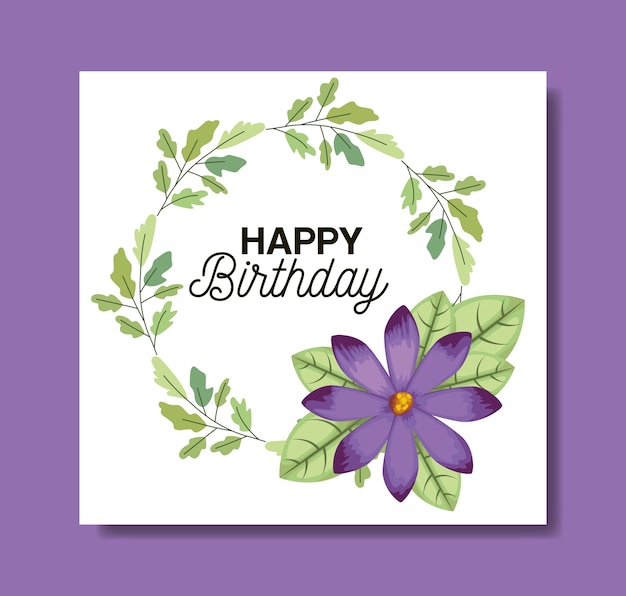 birthday party card with floral frame