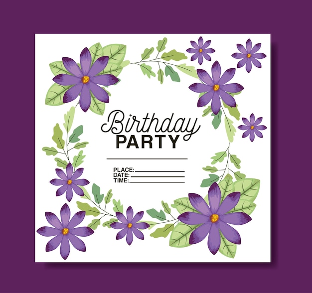 Birthday party card with floral frame