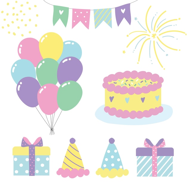 Birthday party elements in flat design