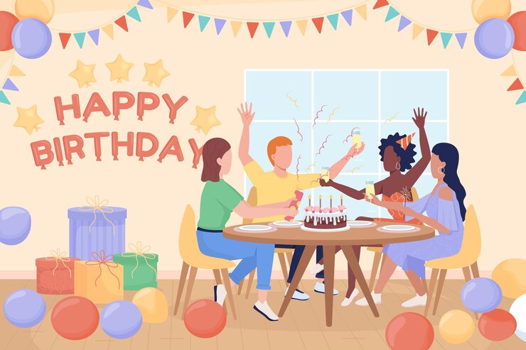 Vector 생일 파티 평면 컬러 벡터 일러스트 레이 션