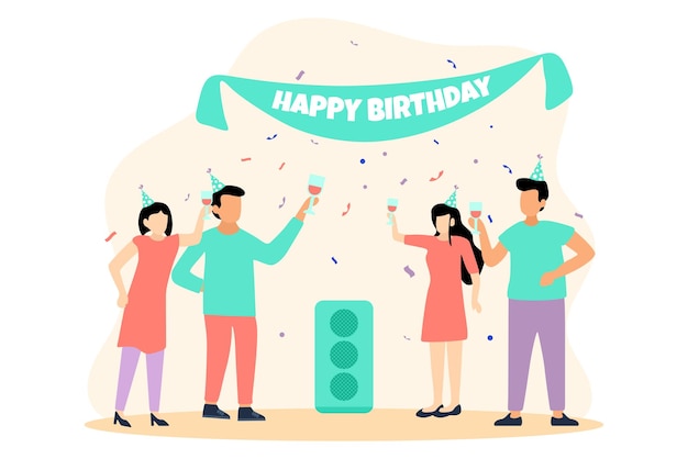 생일 파티 평면 디자인 일러스트