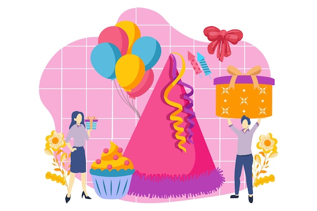 Vettore illustrazione della designazione dell'appartamento per la festa di compleanno