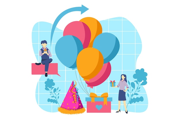 생일 파티 플래트 디자인 일러스트레이션
