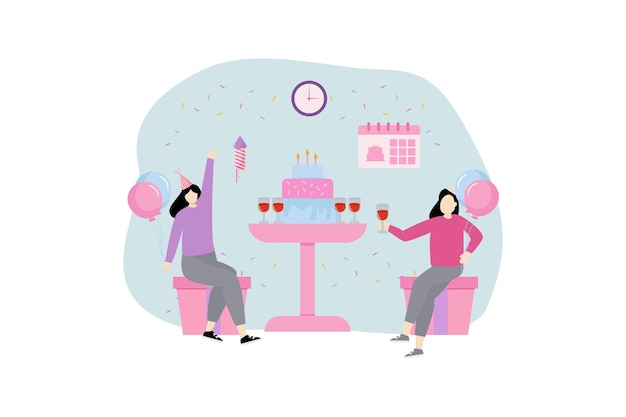 Дизайн плоской иллюстрации на вечеринке дня рождения