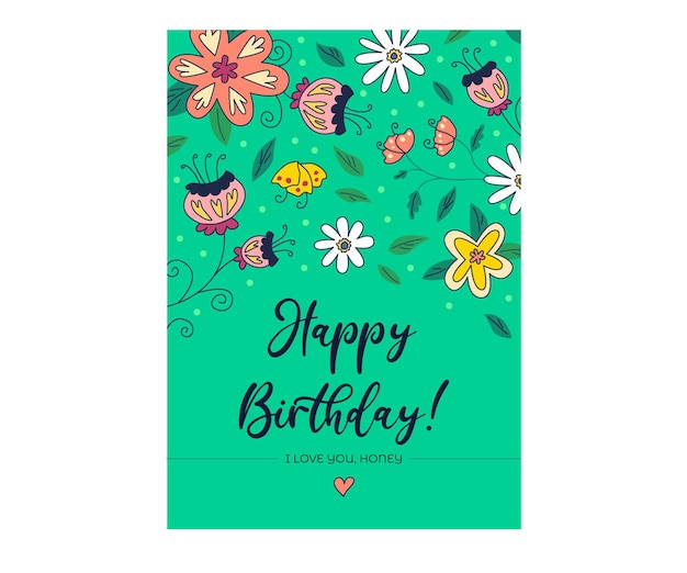 소녀 유행 직사각형 휴일 아트 서식 파일에 대 한 꽃과 함께 생일 파티 인사말 카드