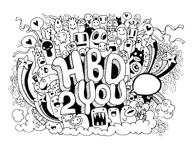 Birthday party hand drawn doodles elements background