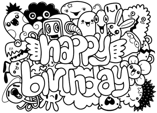 Birthday party hand drawn doodles elements background 