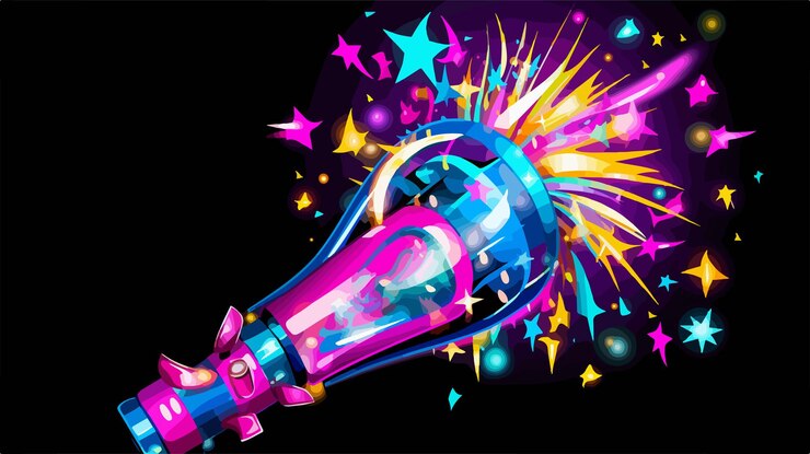 Vector birthday party horn blowout neon cartoon vector illustration