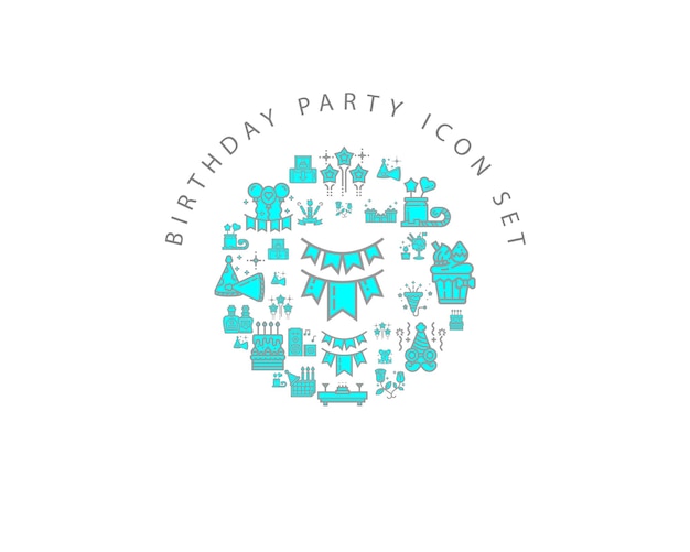 Birthday party icon set design