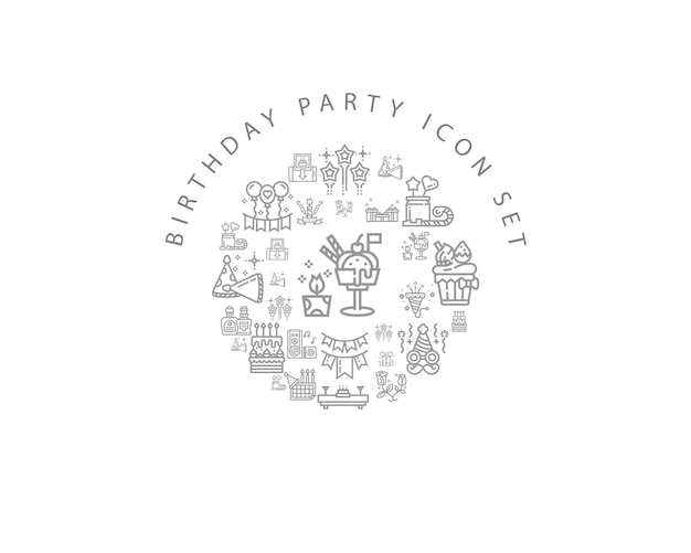 誕生日パーティーのアイコンセットのデザイン