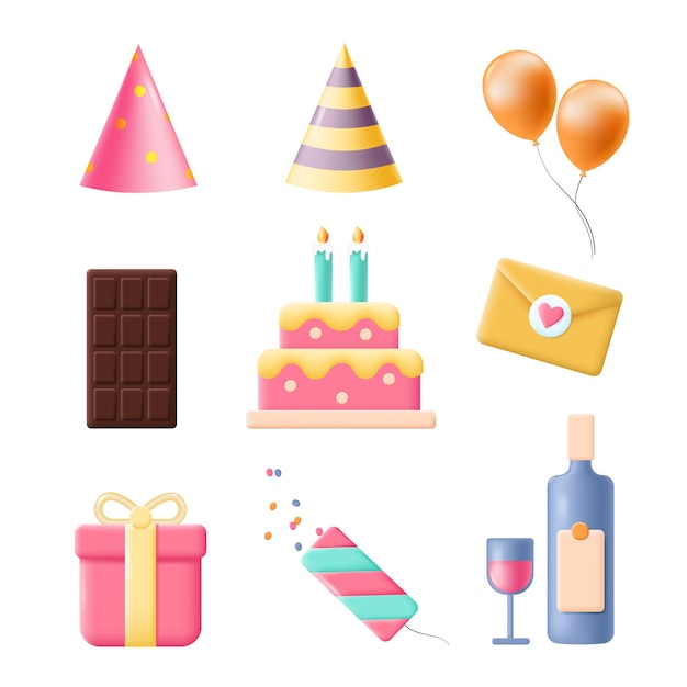 Birthday party icon vector isolated flat set