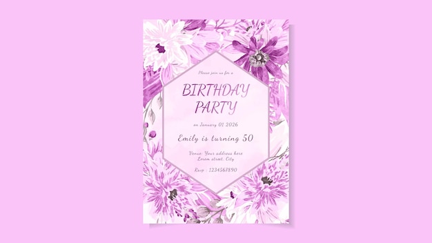 Birthday Party Invitation Card in floral design with elegant flowers