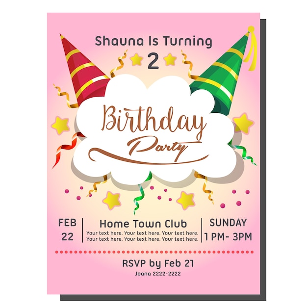 Vector birthday party invitation card with birthday hat