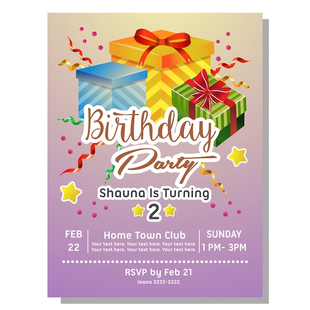 birthday party invitation card with gift box