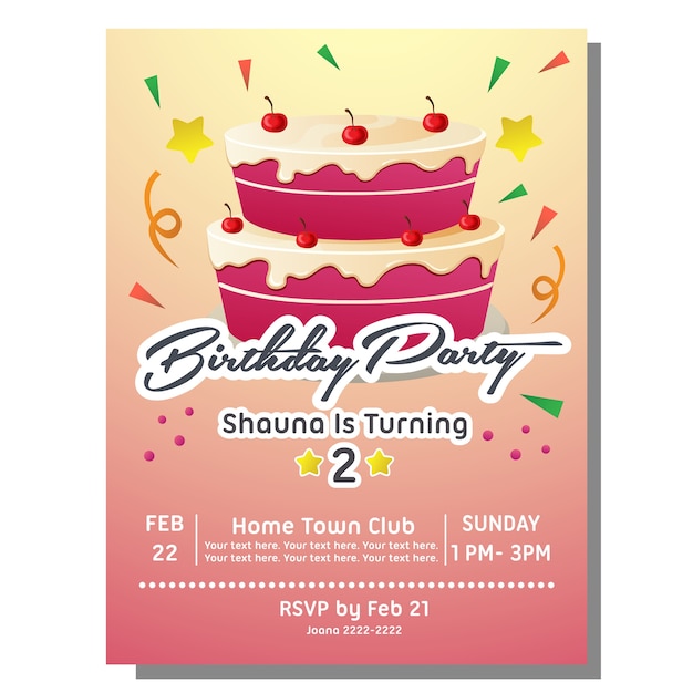 Birthday party invitation card with party cake