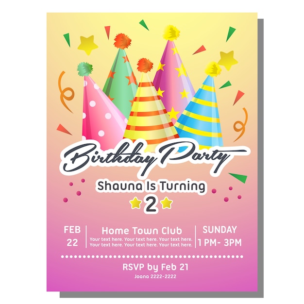 Vector birthday party invitation card with party hats