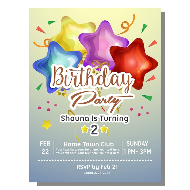 Vector birthday party invitation card with star balloon