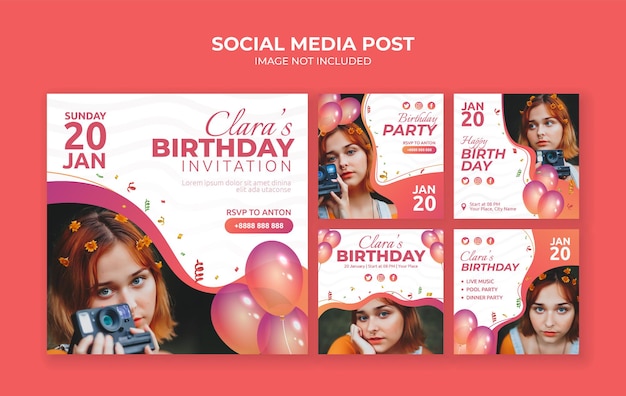 Modello di progettazione post social media invito festa di compleanno