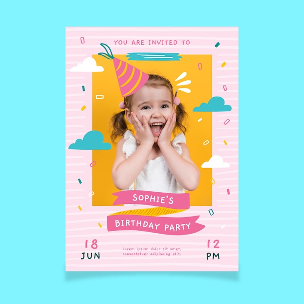 Vector birthday party invitation with cute child