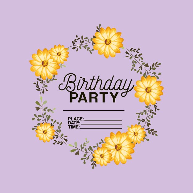 Birthday party invitation with floral crown