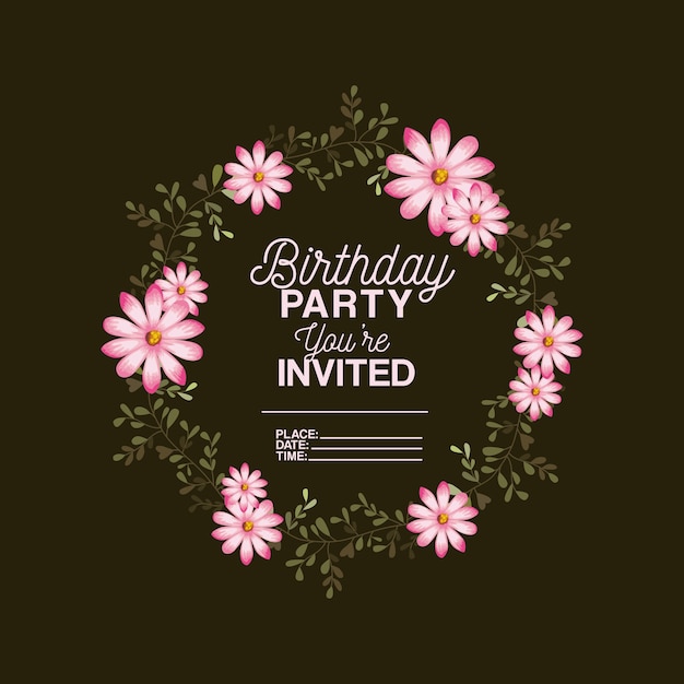 Vector birthday party invitation with floral decoration