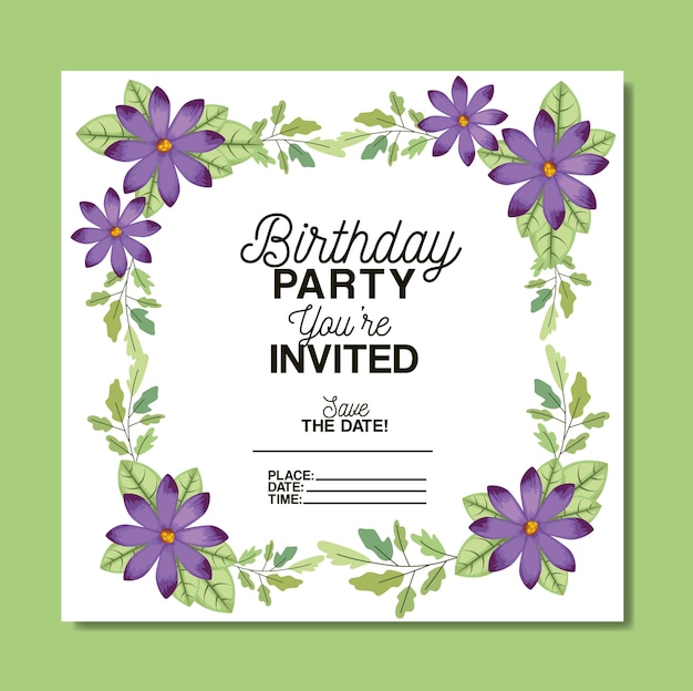 birthday party invitation with floral decoration
