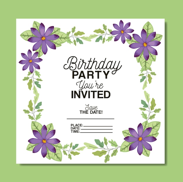 Vector birthday party invitation with floral decoration