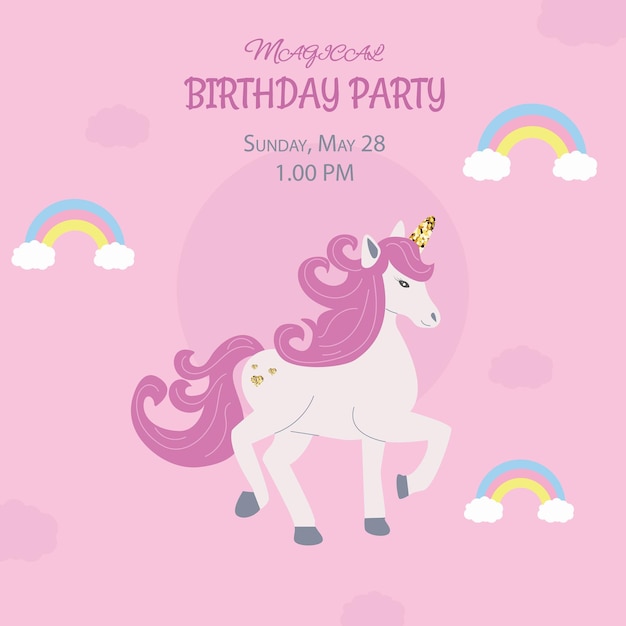 Invito a una festa di compleanno con unicorno