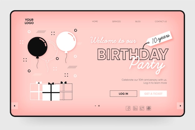 Birthday party landing page template with illustrations
