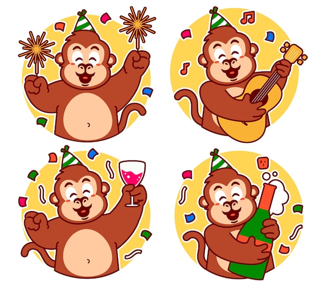 Adesivo del fumetto della scimmia della festa di compleanno