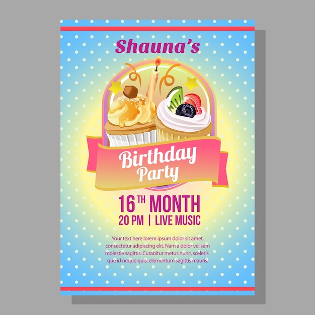 Poster festa di compleanno con due cupcakes