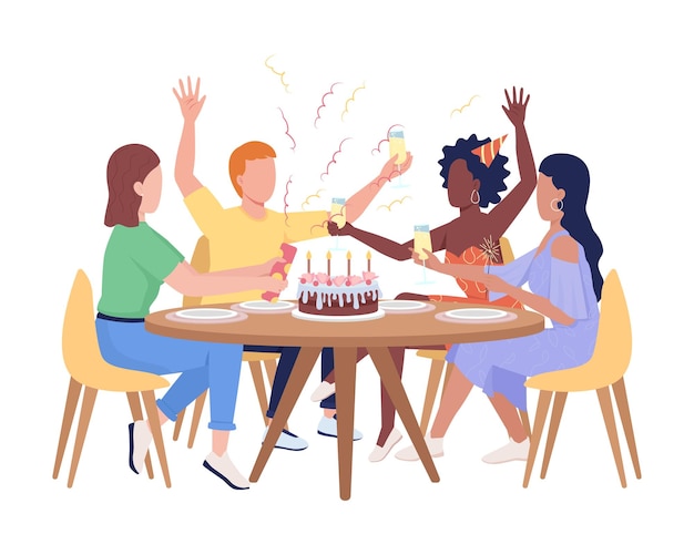 birthday party semi flat color vector characters