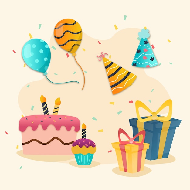 Birthday party set elements illustration