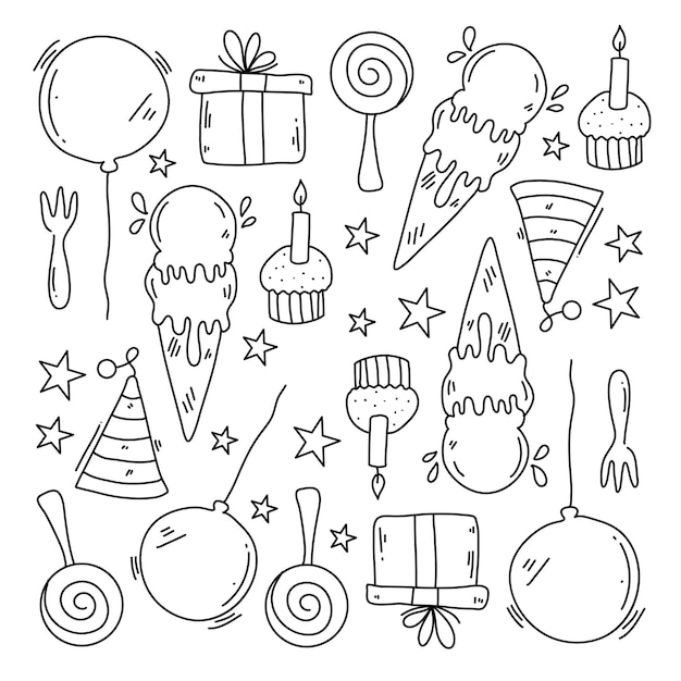 Vector birthday party set with line style vector design