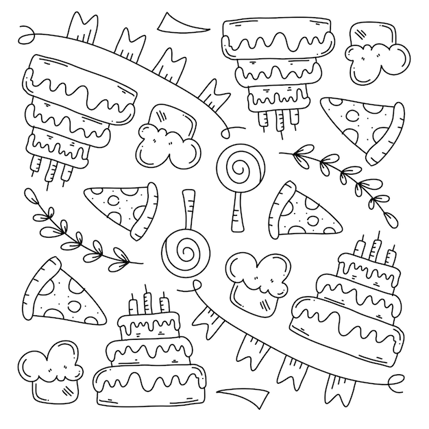 Birthday party set with line style vector design