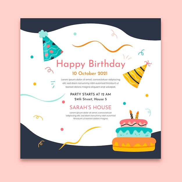 Vector birthday party squared flyer template