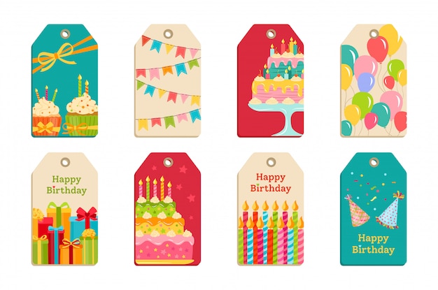 Birthday party tags set celebration label