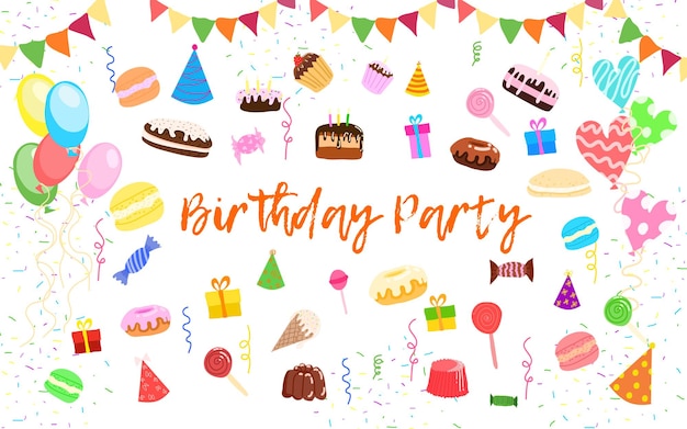 Birthday party vector illustrationsweet elements for colorful decoration of your party backgrounds