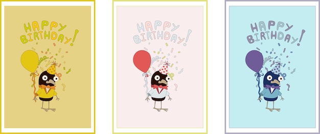 Vector birthday party with a bird and a balloon