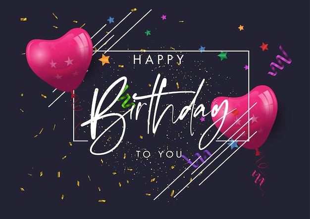 Premium Vector | Birthday poster template elegant dark confetti heart ...