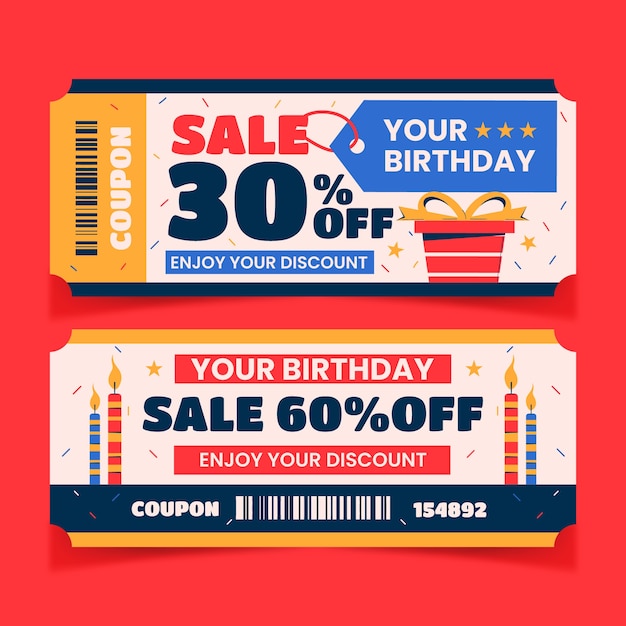 Modello di progettazione coupon di vendita di compleanno