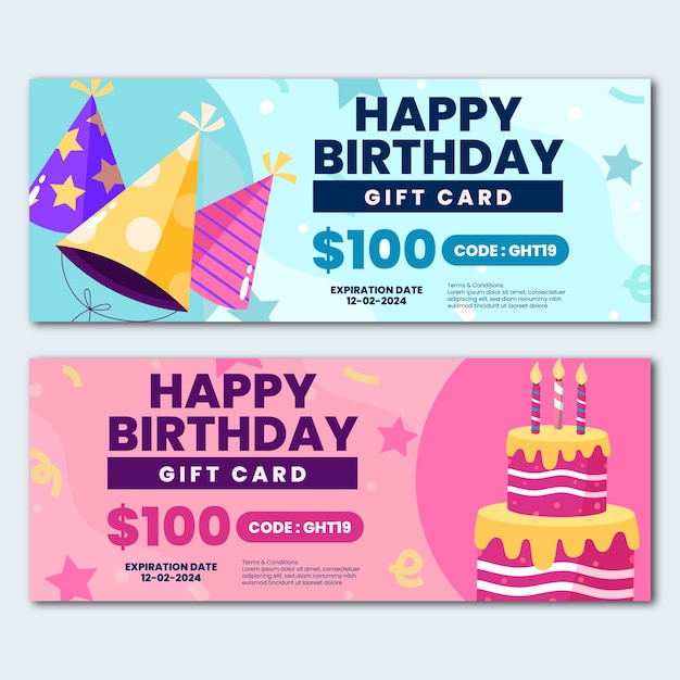 Vettore disegno del modello di coupon di vendita di compleanno