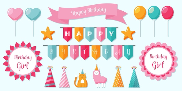 Vector birthday scrapbook set concept