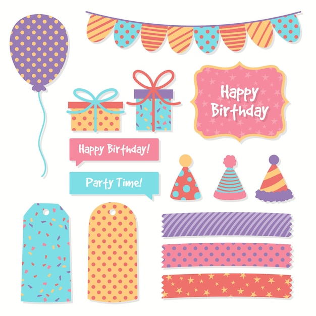 Vector birthday scrapbook set