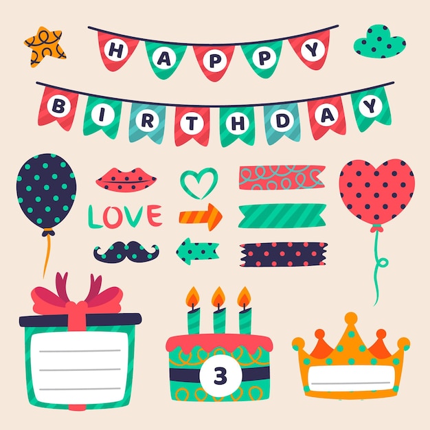 Vector birthday scrapbook set