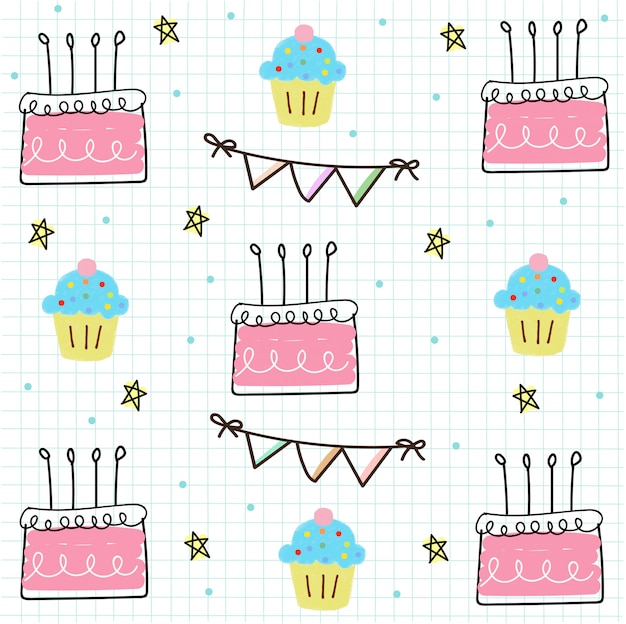 Vector birthday seamless on grid paper