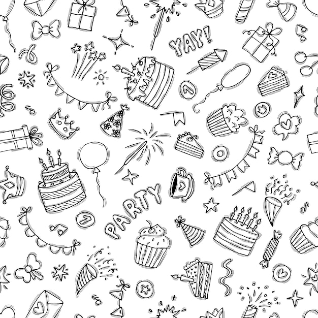 誕生日のシームレスパターン 可愛い背景 手描きのパーティーテーマ ハッピーバースデー