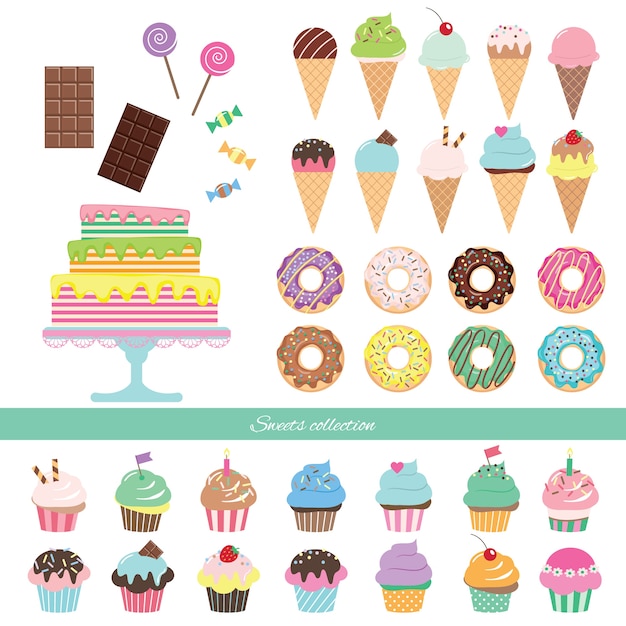 Vector birthday set with sweets