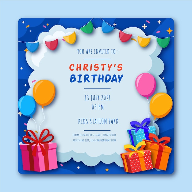 Vector birthday square flyer template with illustrations