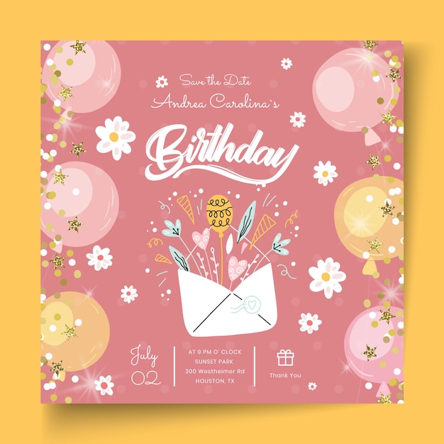 Vector birthday squared flyer template